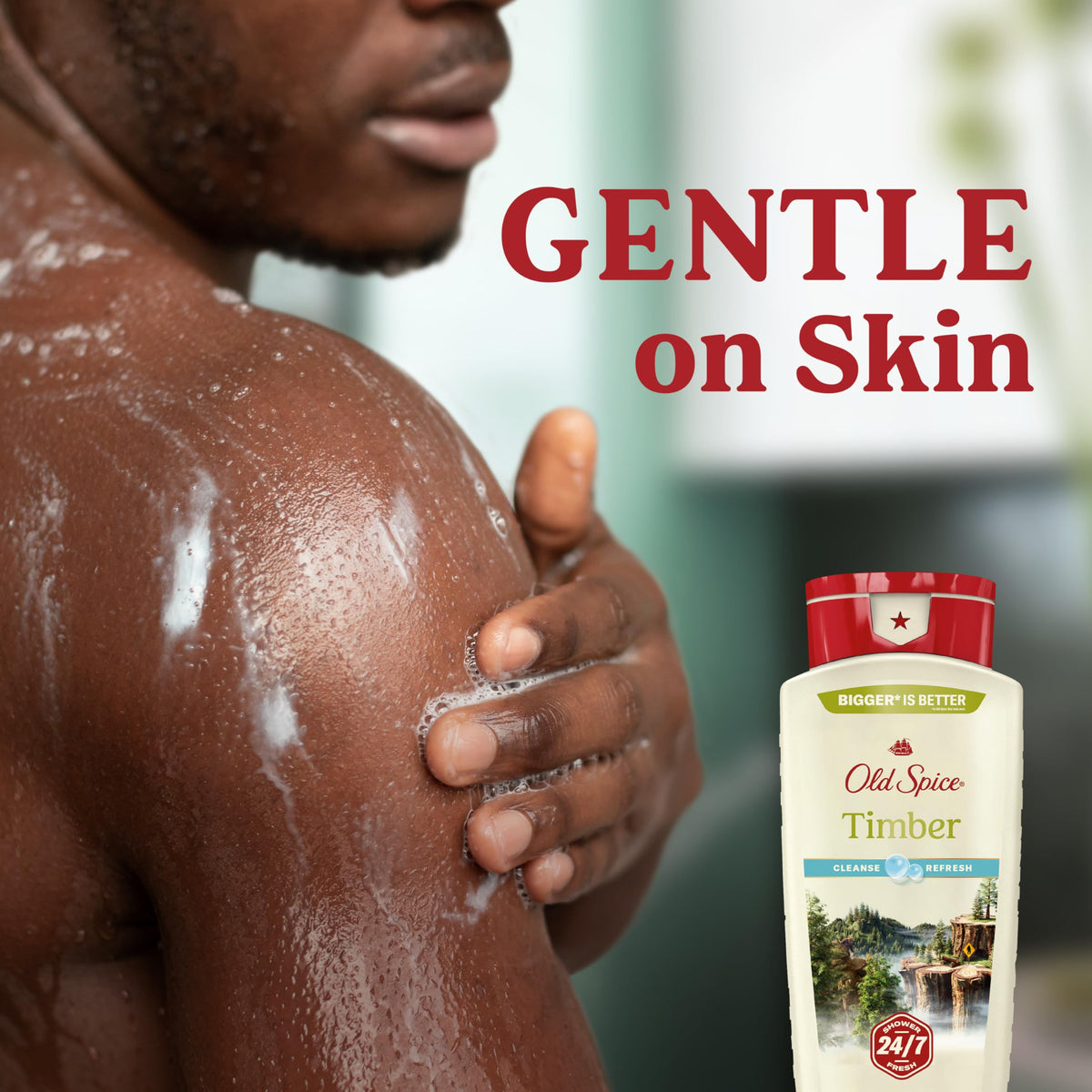 Old Spice 24/7 Shower Fresh label viewed for everyday freshness.