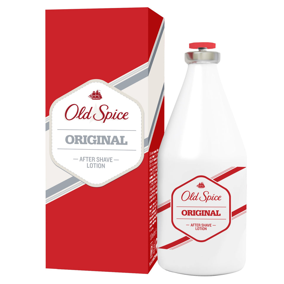 Old Spice after shave original bottle front view for refreshed skin after shaving