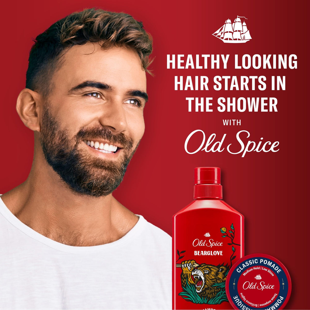 Old Spice Bearglove 2-in-1 barbershop vibe communicates premium grooming