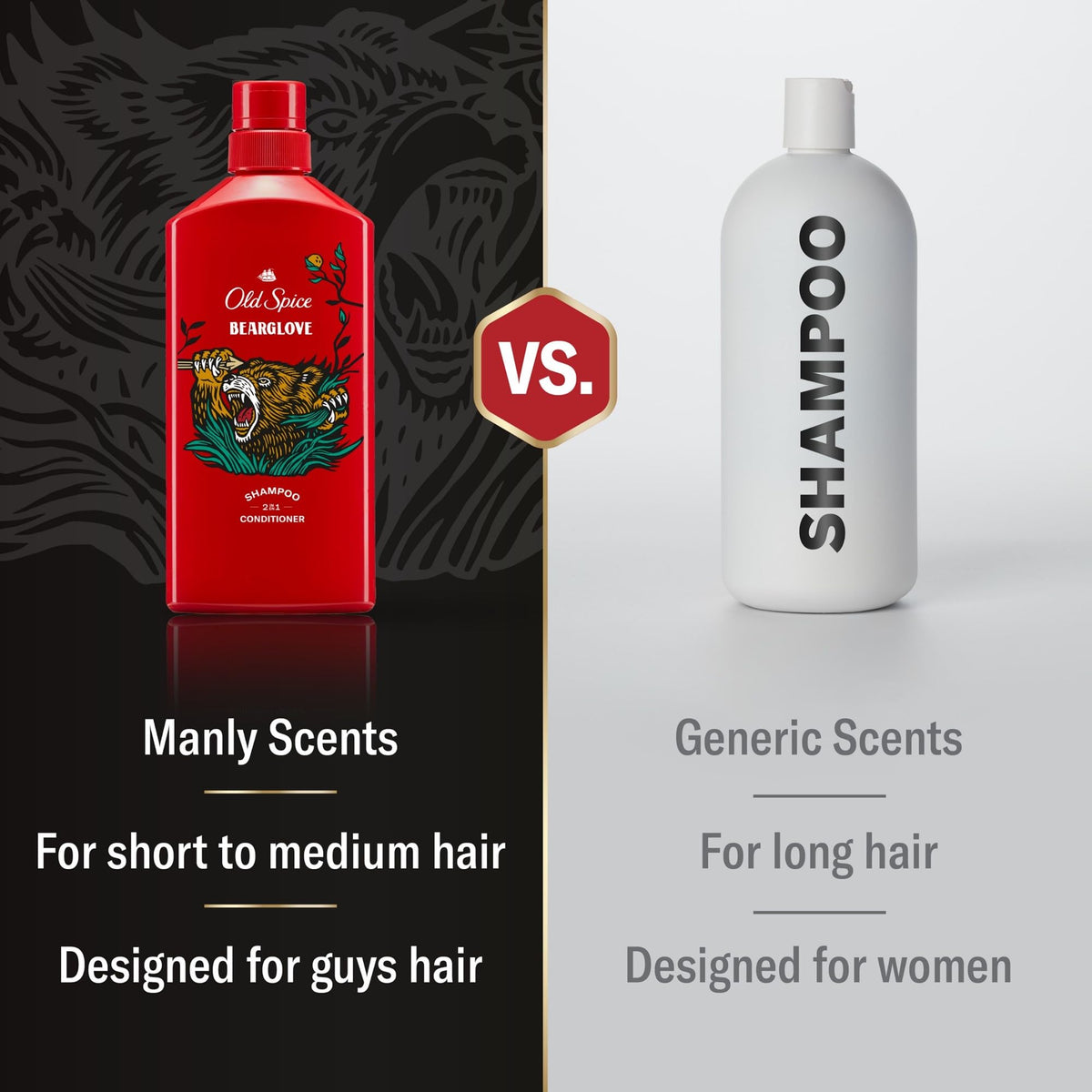 Old Spice Bearglove 2-in-1 conditioner bottle front emphasizes convenient grooming