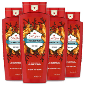 Old Spice Bearglove bottle pour showing rugged fragrance for a morning routine.
