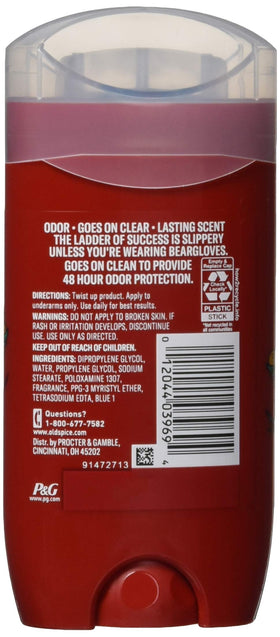 Old Spice Bearglove deodorant stick back view with clear application.
