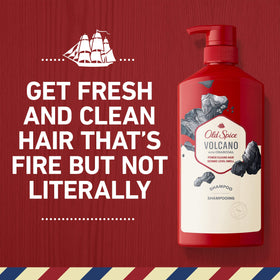 Old Spice Charcoal Shampoo label closeup reveals citrus and amber scent notes.