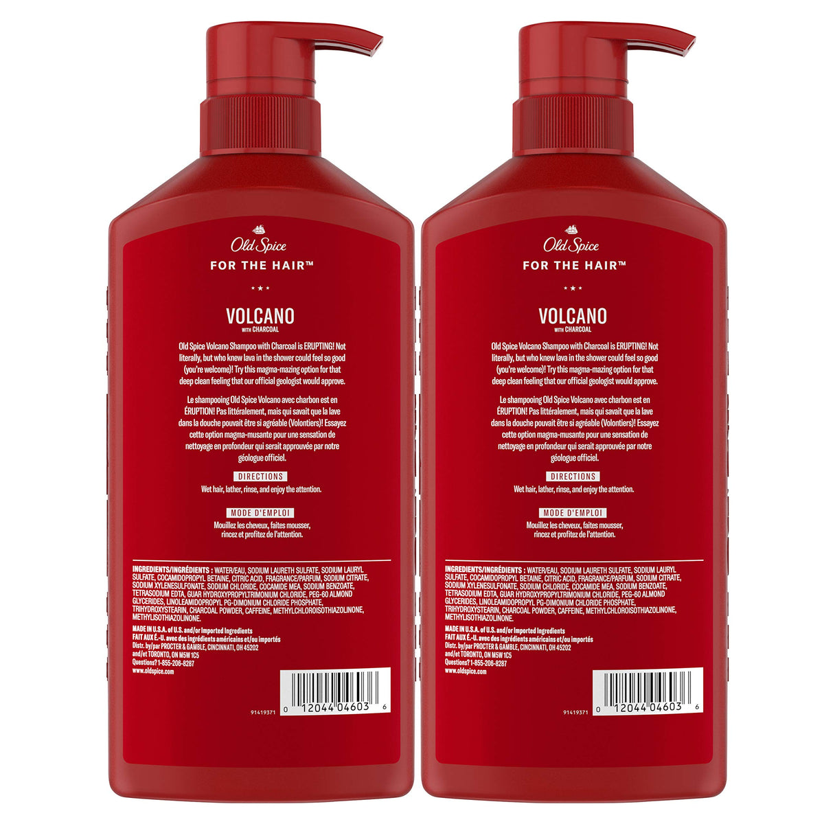 Old Spice Charcoal Shampoo twin-pack on shelf emphasizes value and convenience for men.