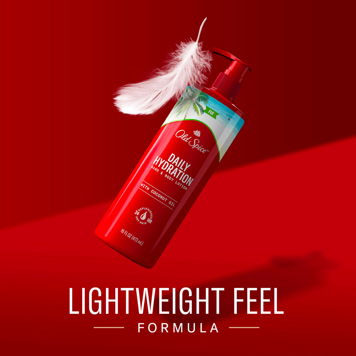 Old Spice Daily Hydration lotion pump dispensing lightweight moisture.