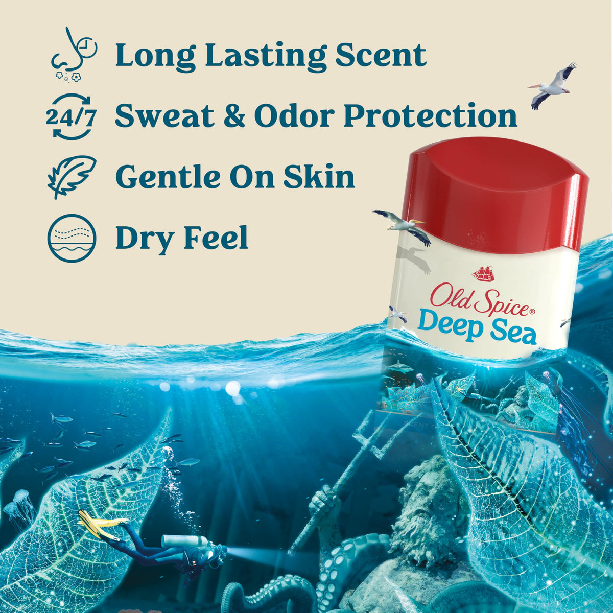 Old Spice Deep Sea bottle back view shows product details