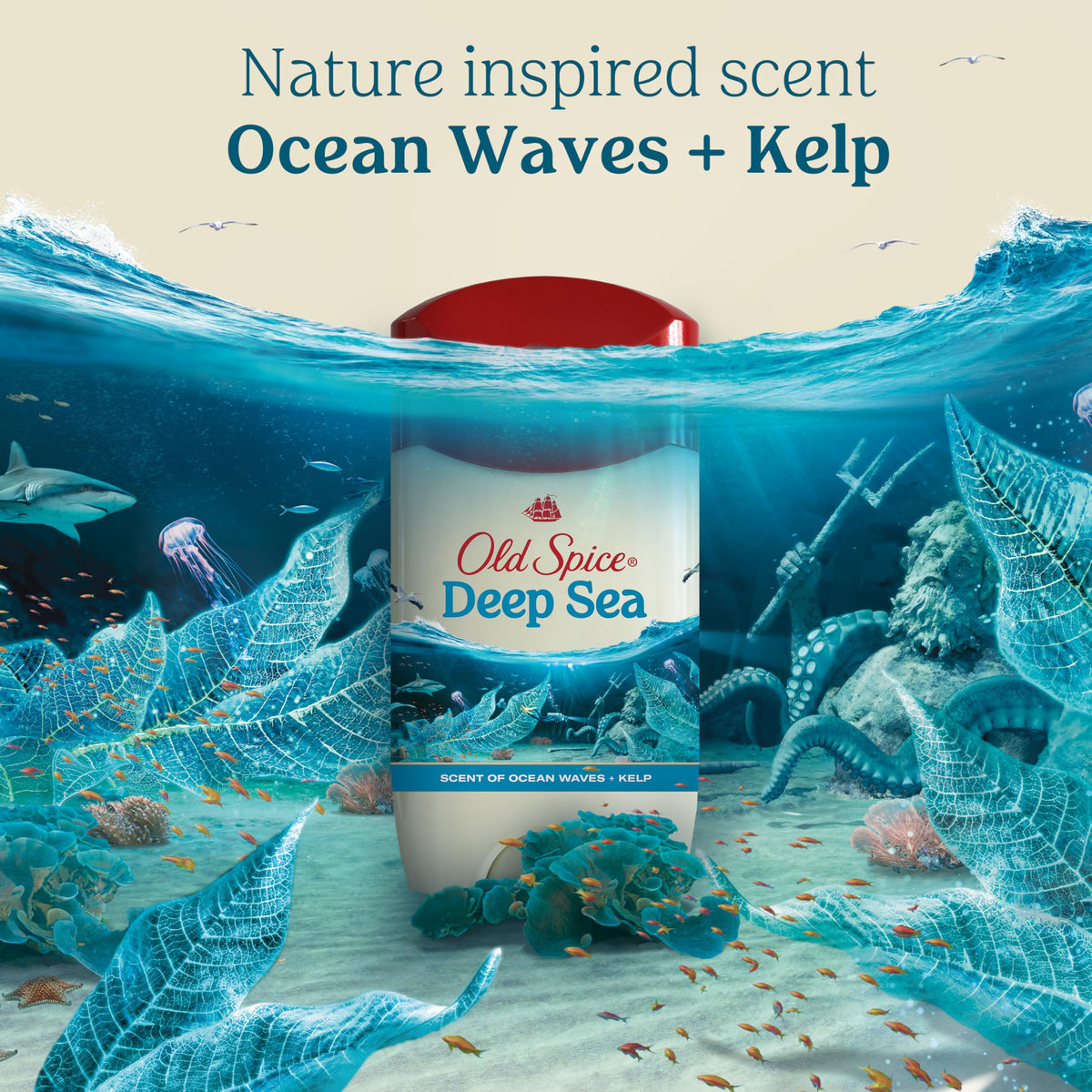 Old Spice Deep Sea freshness visual evokes adventurous energy
