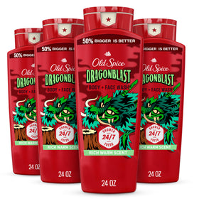 Old Spice Dragonblast bottle showing rich lather for all-day freshness.