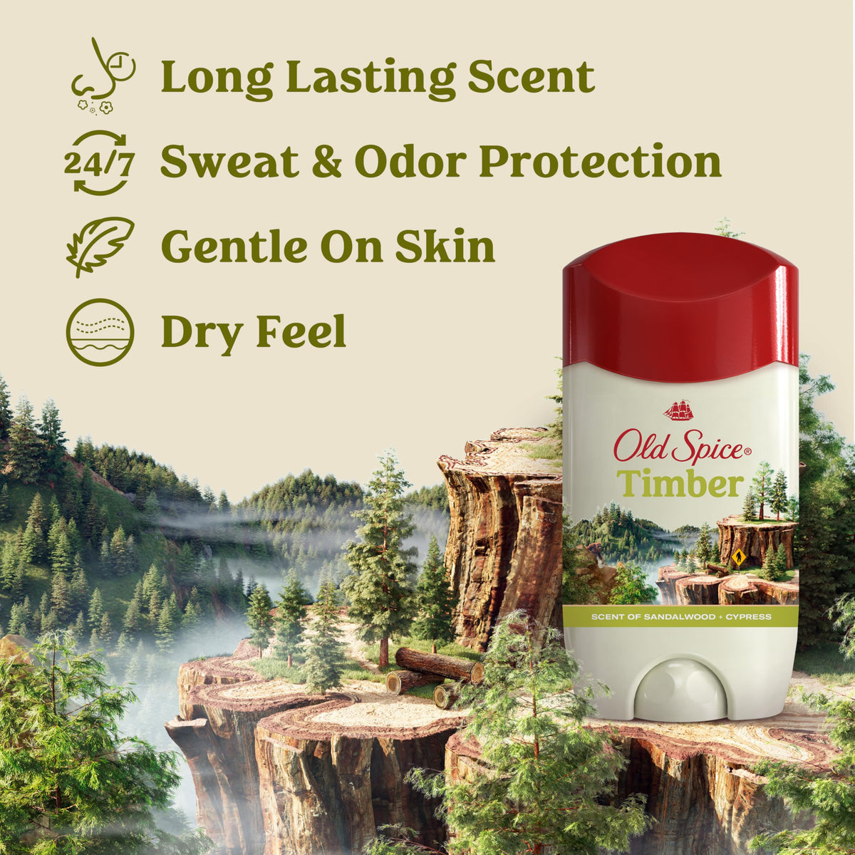 Old Spice Dry Feel bottle side view highlighting compact 2.6 oz size.