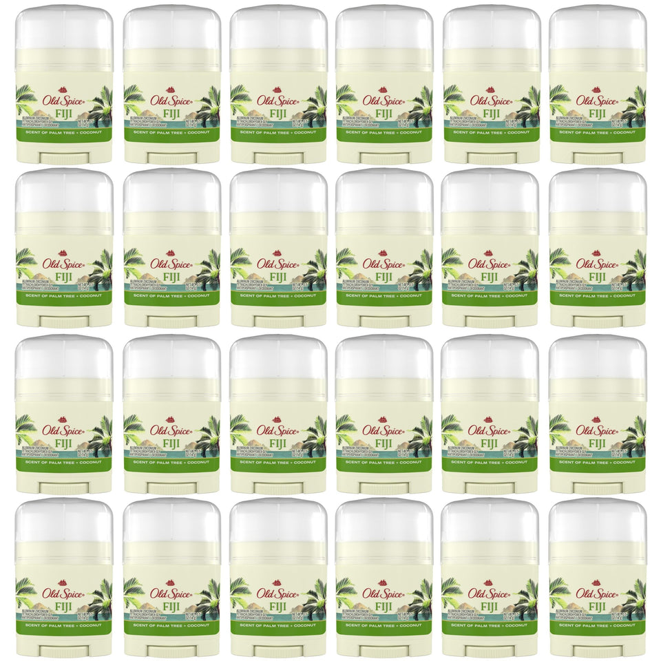 Old Spice Dry Feel deodorant bottle showing tropical Fiji scent for all-day freshness.
