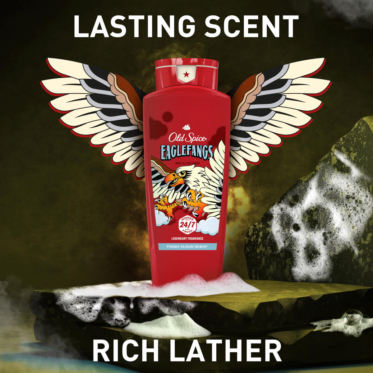 Old Spice Eaglefangs 2-in-1 wash bottle featuring body and face use