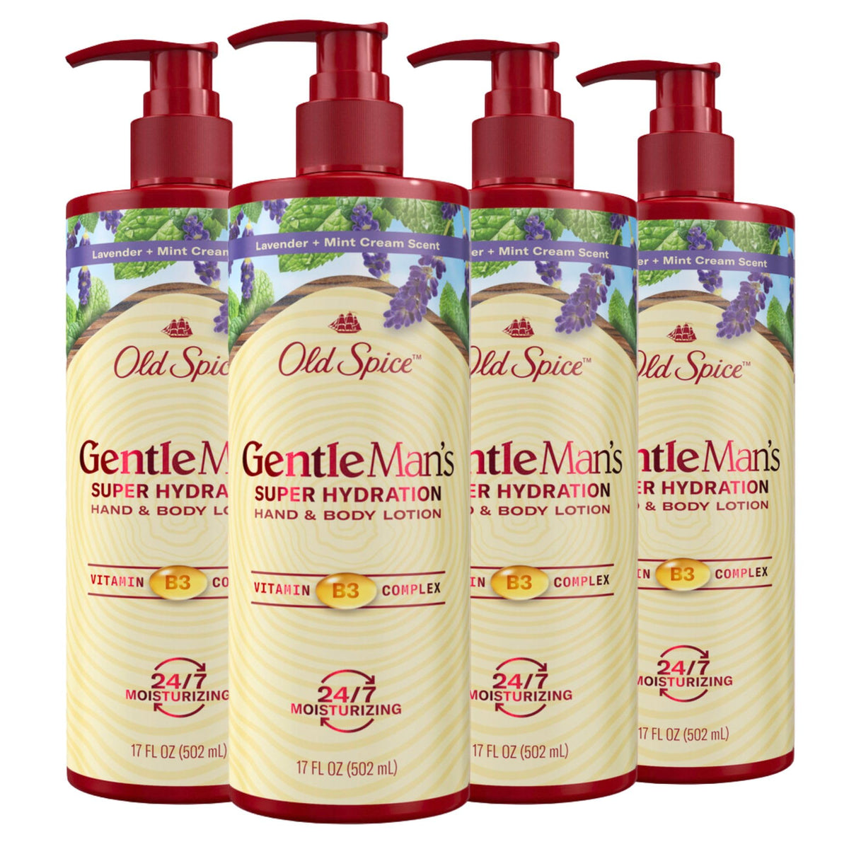 Old Spice Gentlemans Hand and Body Lotion bottle front with daily moisture.