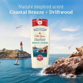 Old Spice Harbor bubbles and foam signal rich cleansing lather.