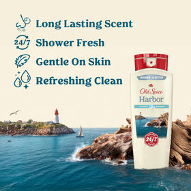 Old Spice Harbor driftwood label closeup communicates ocean-inspired fragrance.