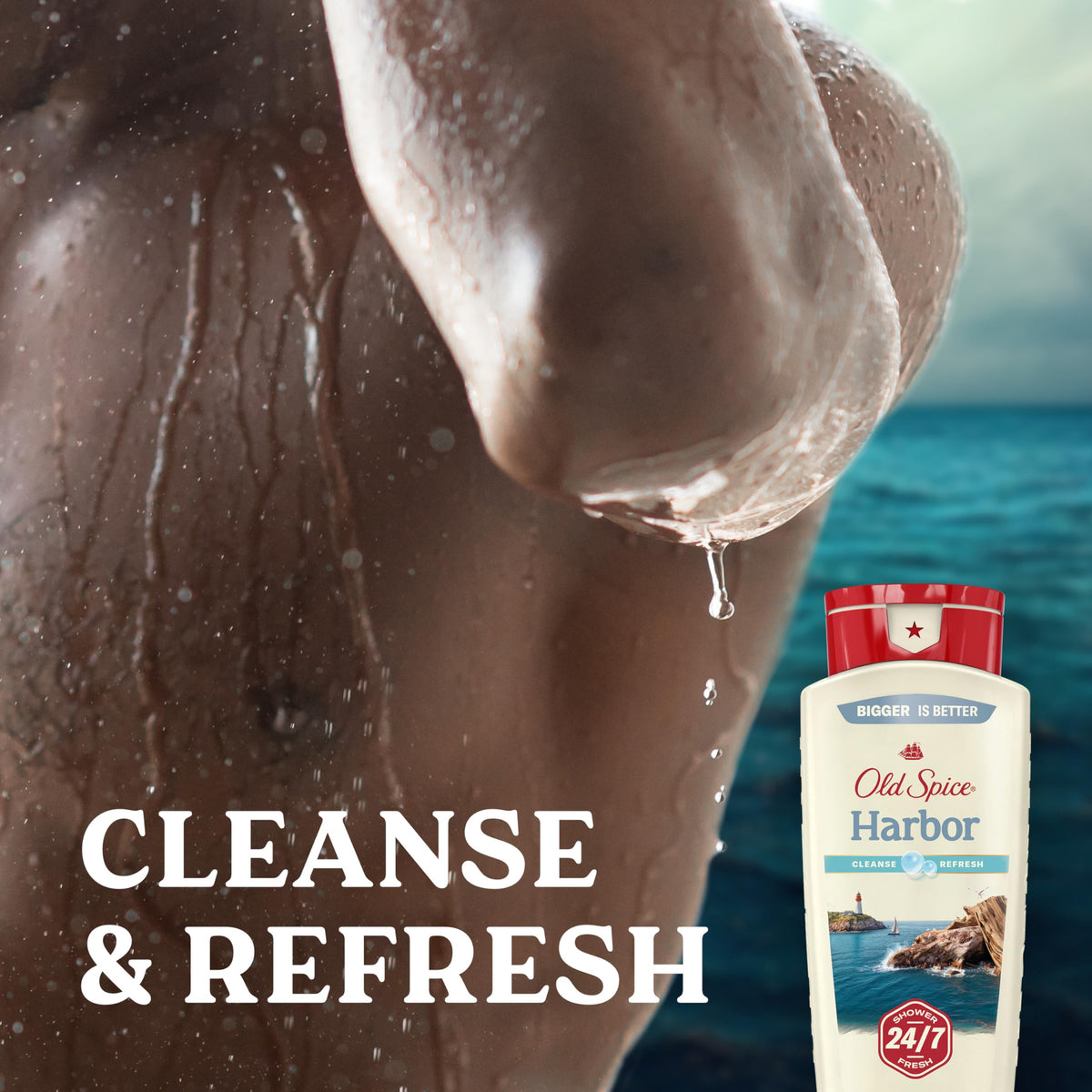 Old Spice Harbor foamy lather in hand suggests thorough cleansing.