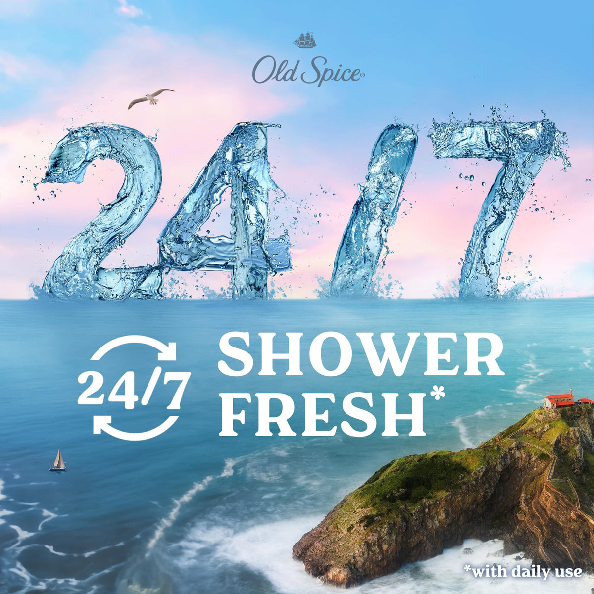 Old Spice Harbor pouring bottle captures an easy daily shower routine.