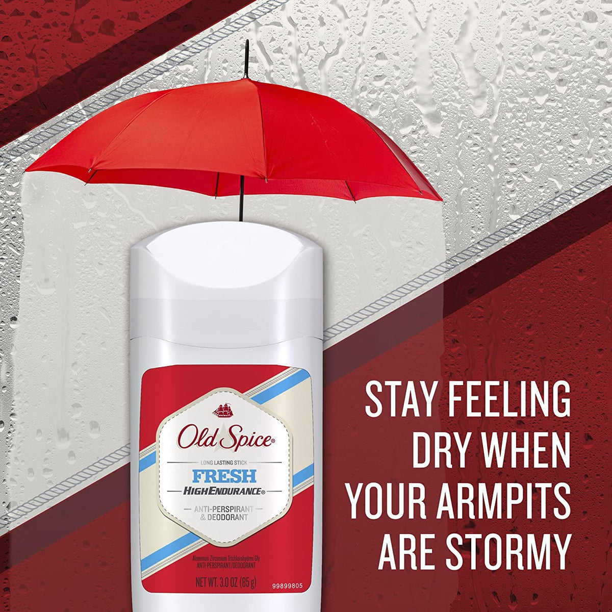 Old Spice High Endurance underarm application closeup, confident protection against sweat during busy days.