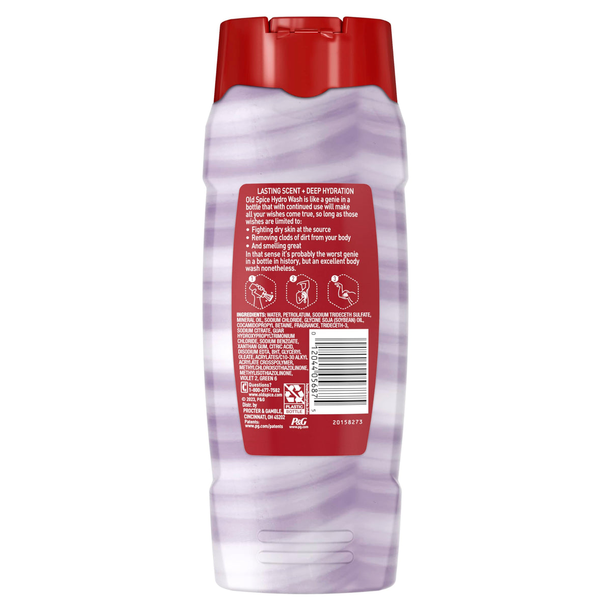 Old Spice Hydro Wash branding detail showing clean design and hydration claim.