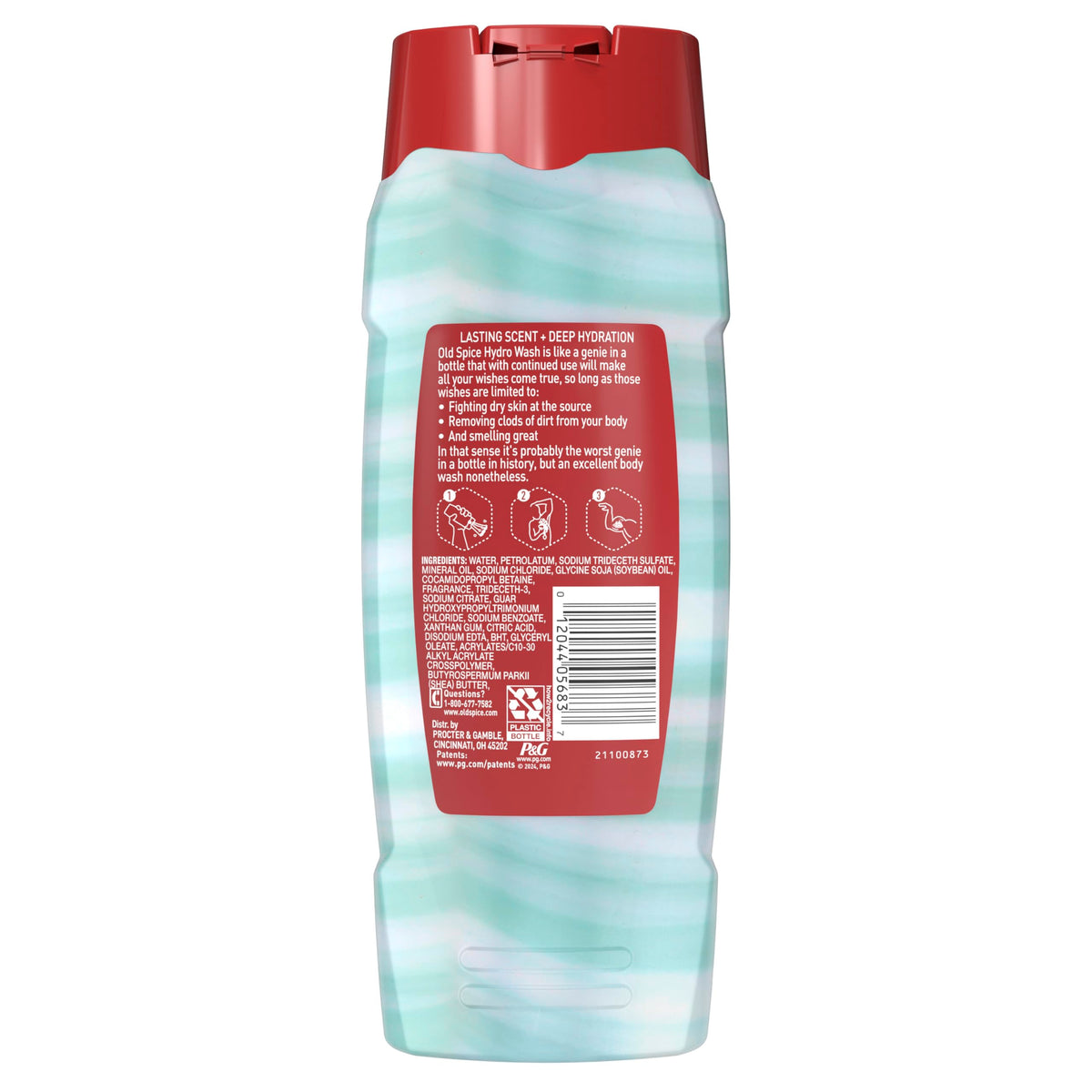 Old Spice Hydro Wash in a shower scene reinforces daily grooming ritual.