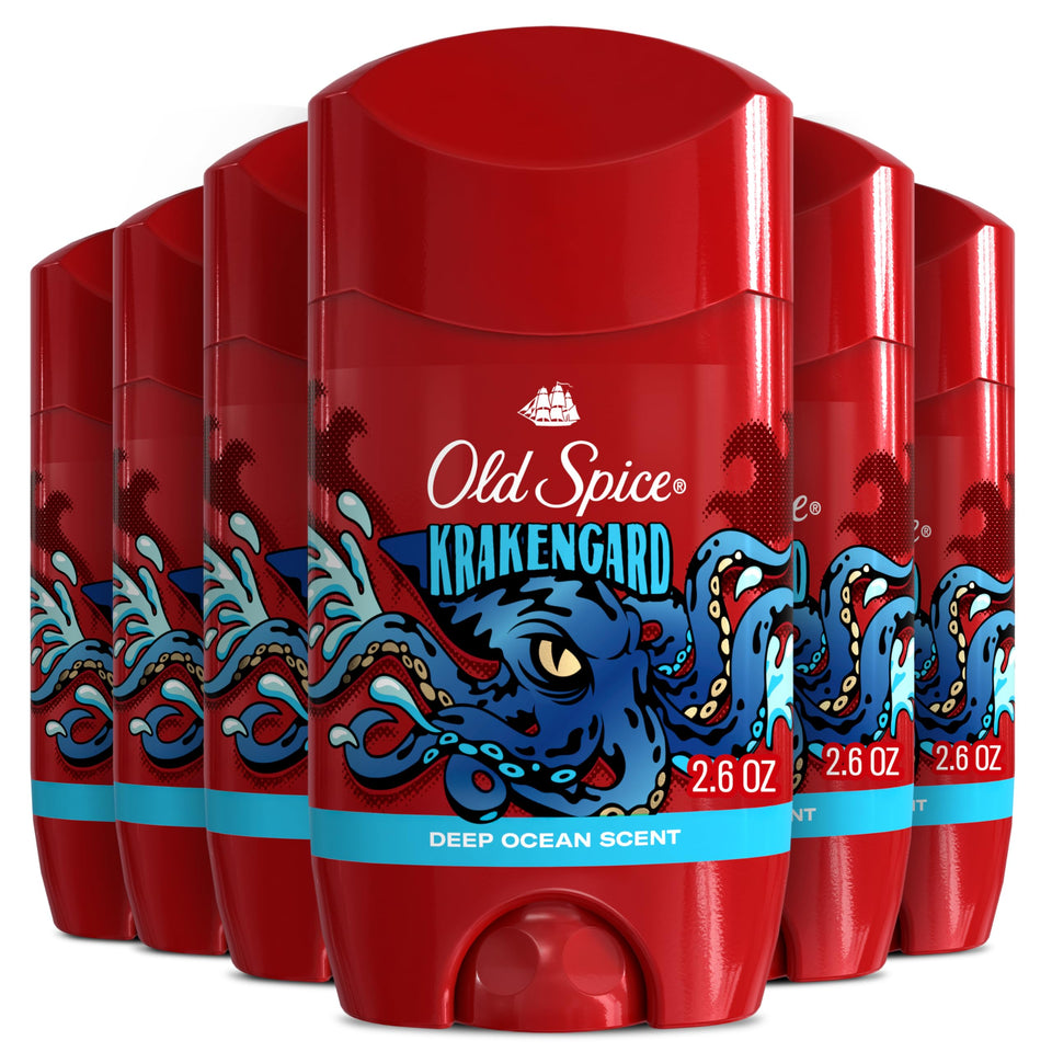 Old Spice Krakengard deodorant bottle with deep ocean scent for all-day freshness.