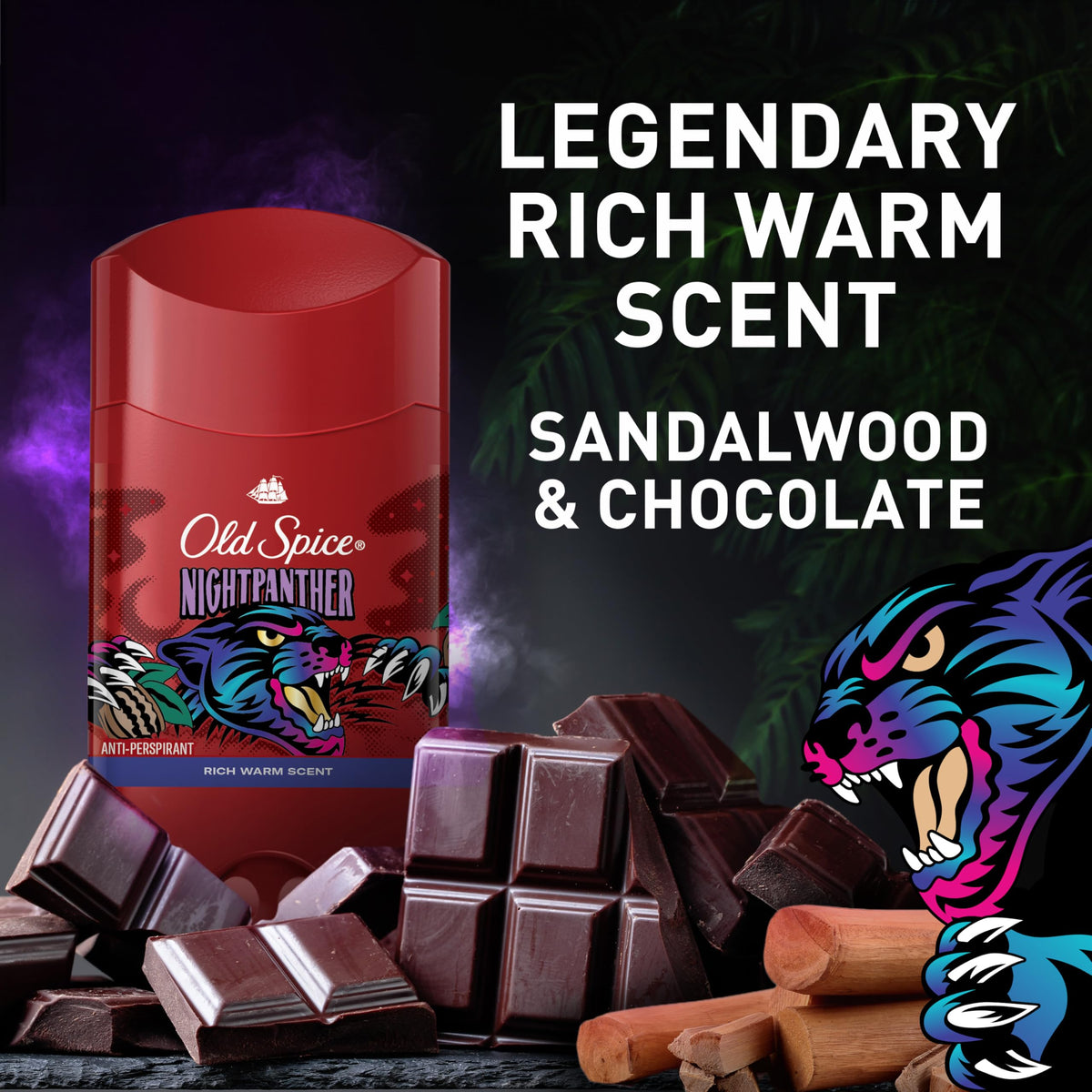 Old Spice NightPanther cap detail highlights premium packaging and cap.