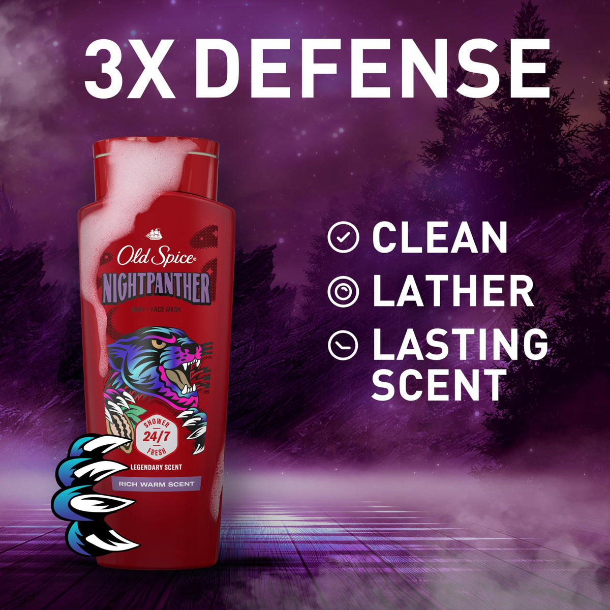 Close-up of Old Spice NightPanther rich lather during a shower.