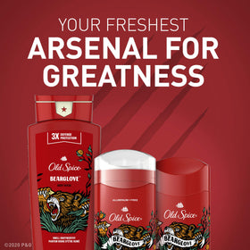 Old Spice Bearglove packaging design emphasizes aluminum-free formula and protection.
