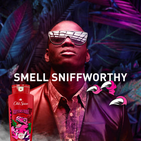 Old Spice Raptorstrike rich foam displayed during shower routine.