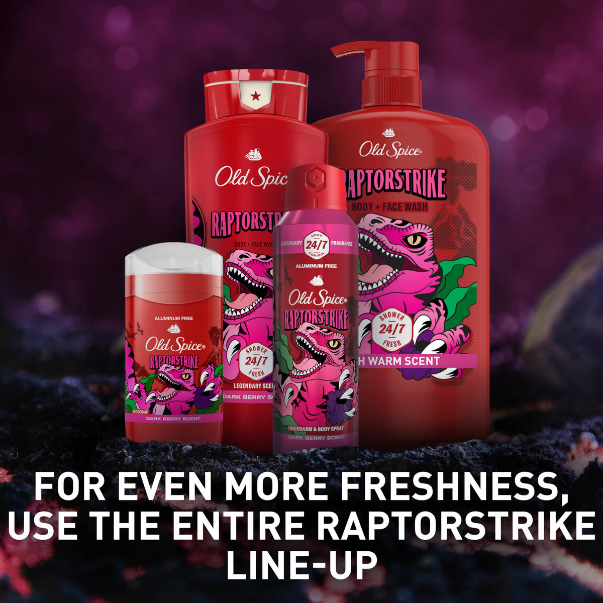 Old Spice Raptorstrike shower-fresh ritual in a bright bathroom.