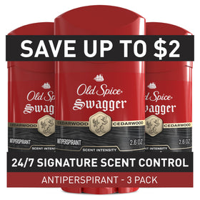 Old Spice Red Collection Swagger deodorant application demonstrates quick-dry, invisible wear.