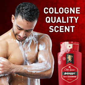 Old Spice Swagger 24/7 Shower Fresh foam highlights lasting aroma during showers.