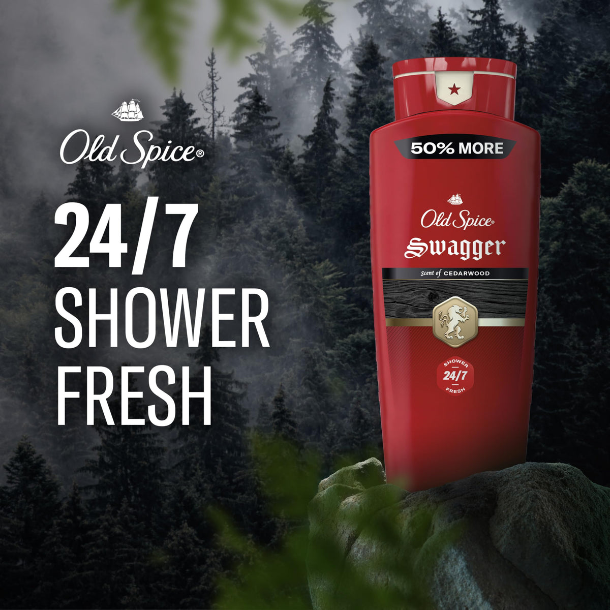 Old Spice Swagger Lime Cedarwood fragrance bottle signals bold masculinity.