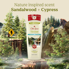 Old Spice Timber Sandalwood bottle on sink for quick daily use.