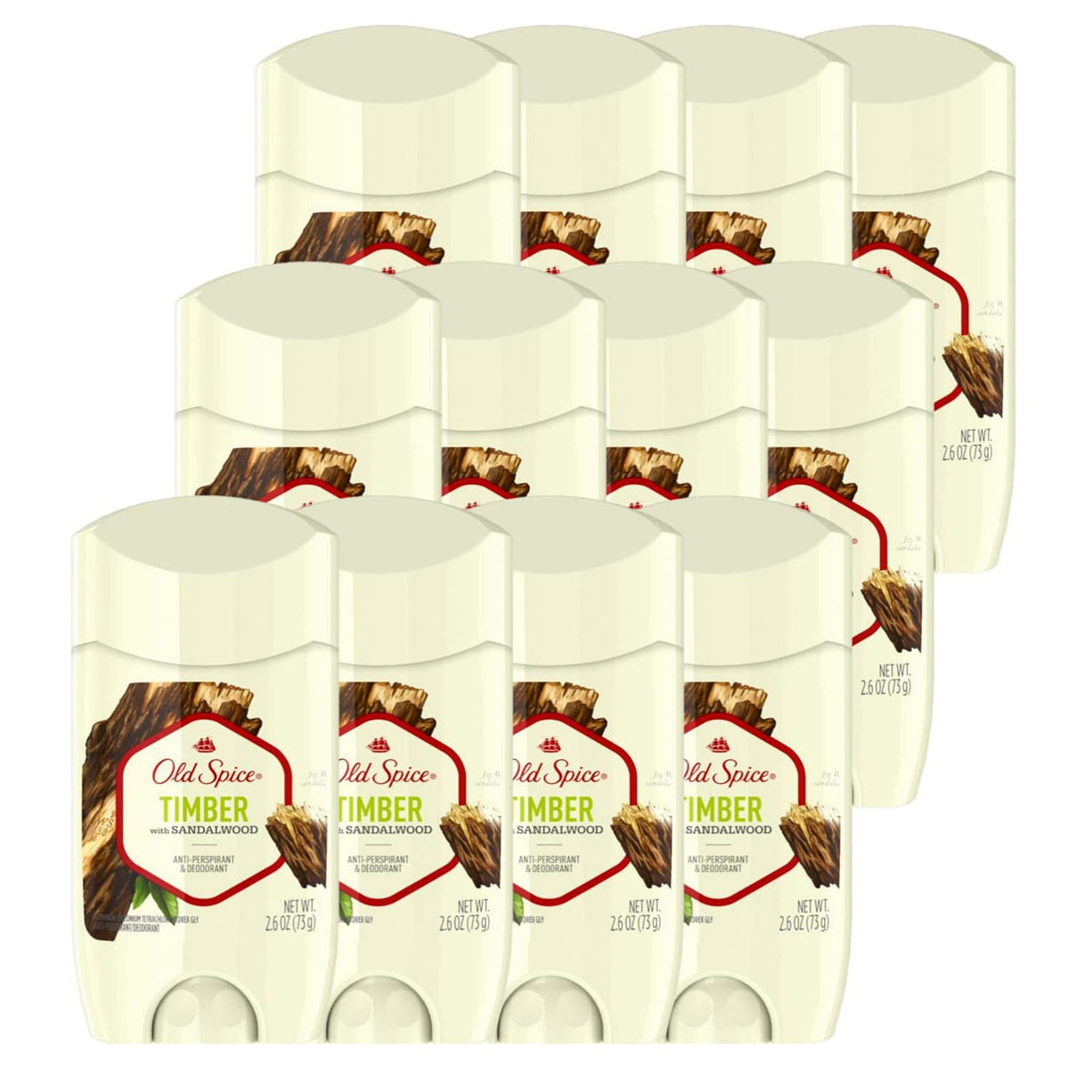 Old Spice Timber with Sandalwood packaging highlights the invisible solid antiperspirant.