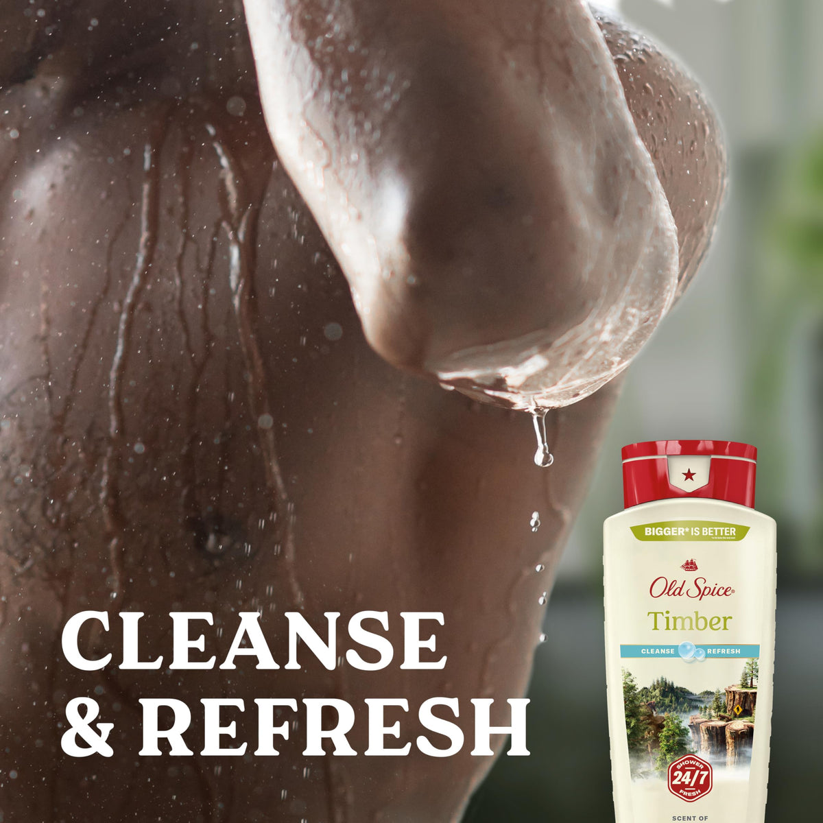 Old Spice Timber Sandalwood shower scene for a bold morning refresh.