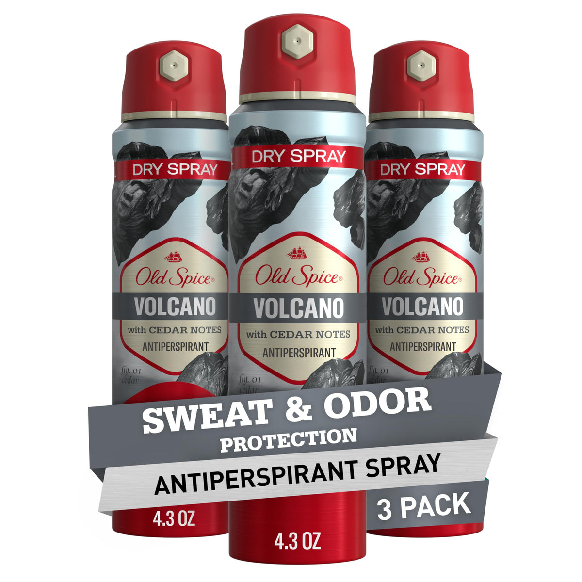 Old Spice Volcano bottle with cedar notes delivers lasting freshness.