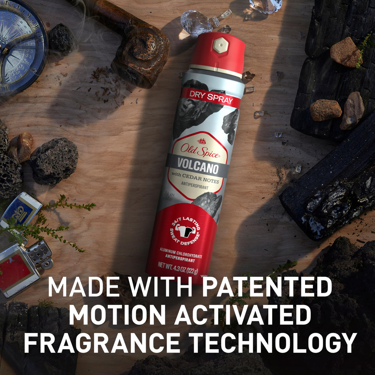 Side-angle Volcano bottle showing cedar-note inspiration.