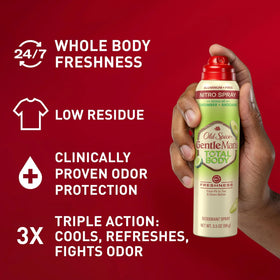 Applying underarm with Old Spice spray provides 24/7 odor protection.