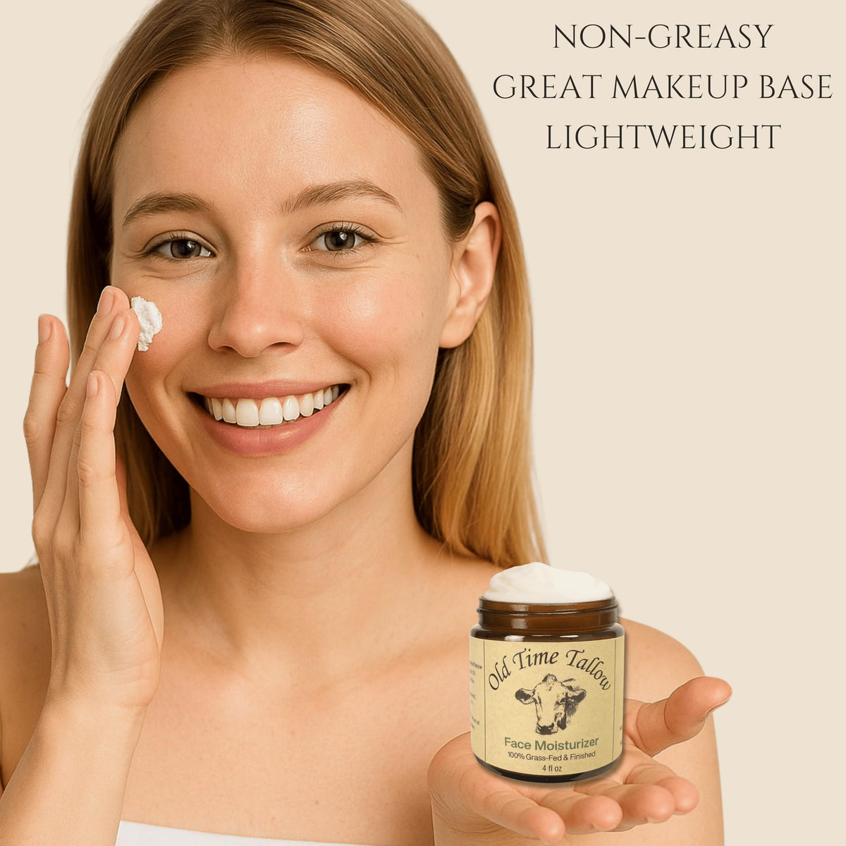 Old Time Tallow organic jojoba oil supports non-greasy absorption.