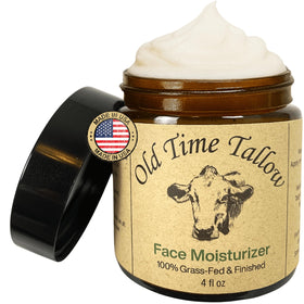Old Time Tallow whipped tallow balm in a jar for daily facial hydration.