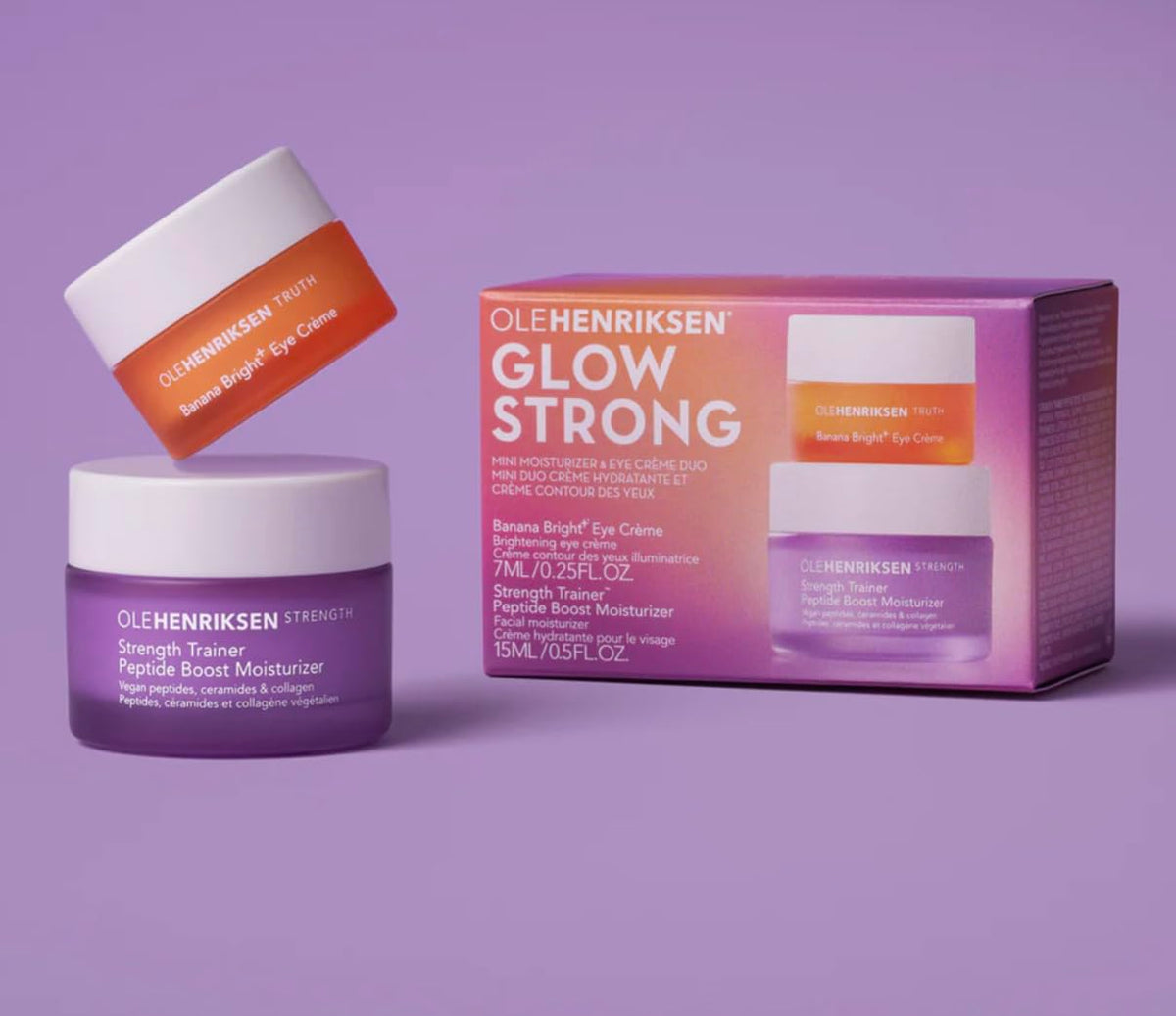 Holiday gift duo featuring Banana Bright Eye Creme and Peptide Moisturizer by Ole Henriksen.