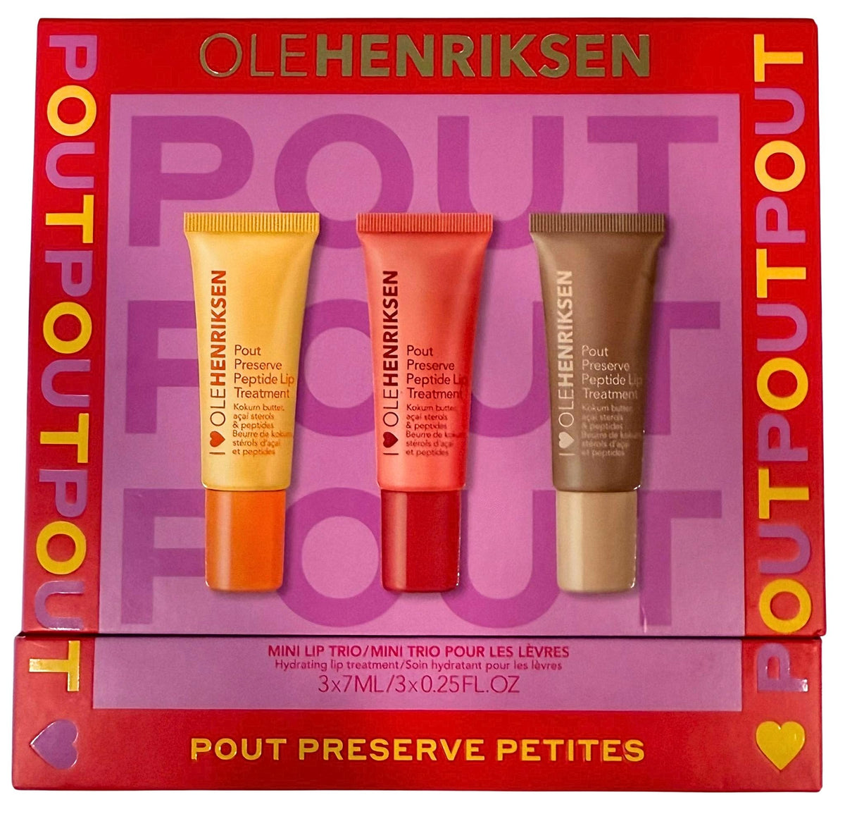 Ole Henriksen Pout Preserve Petites Trio packaging showing three lip treatments for hydration