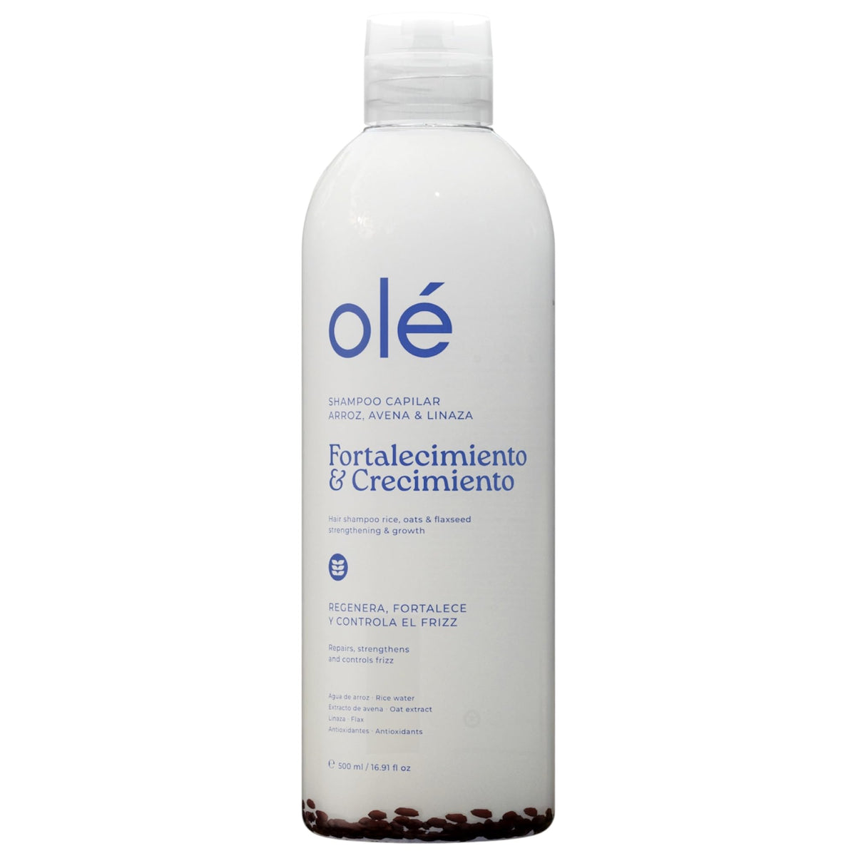 OLÉ Rice Growth Shampoo bottle ready for use, supports root strength and frizz control