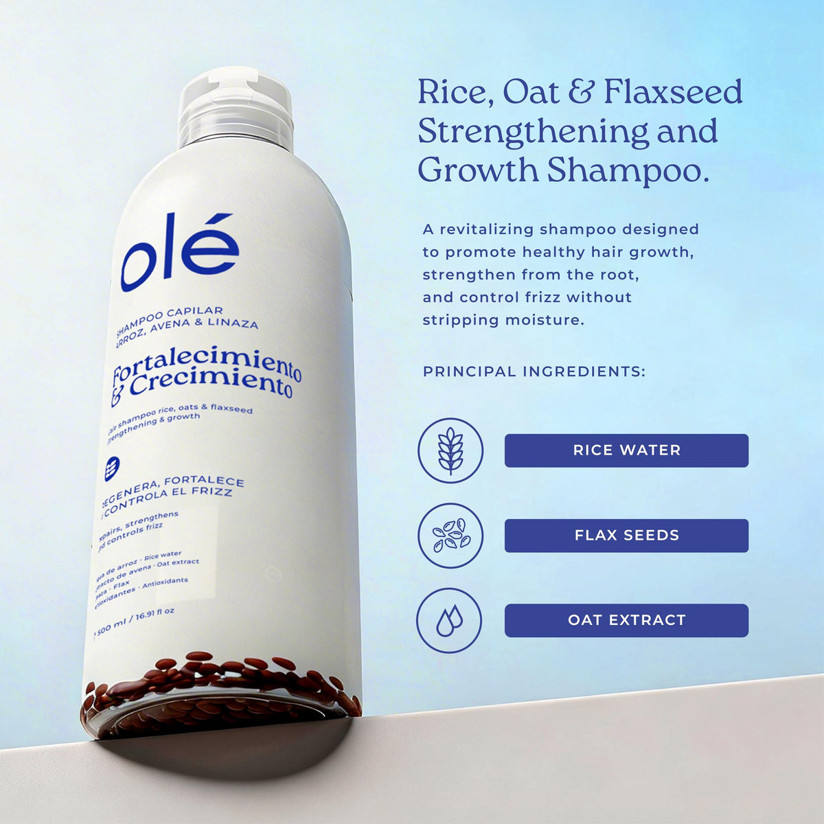 OLÉ Rice Growth Shampoo foam creating a rich lather for gentle cleansing
