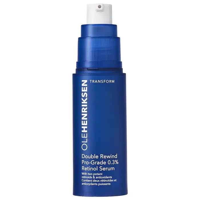 Ole Henriksen Double Rewind serum bottle with pump for smoother skin and renewed radiance.
