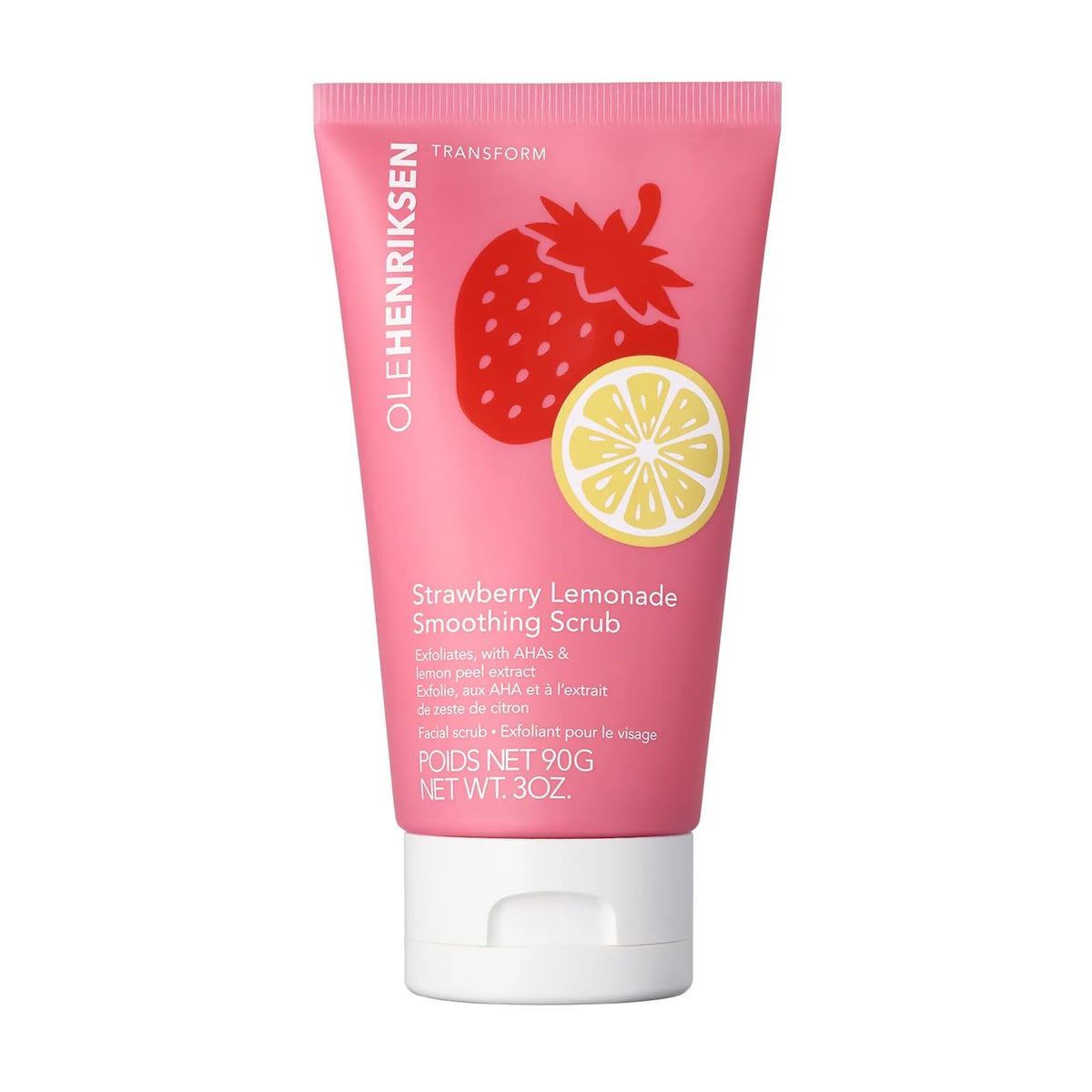 Ole Henriksen Strawberry Lemonade Smoothing Scrub jar showing exfoliating texture for smoother skin