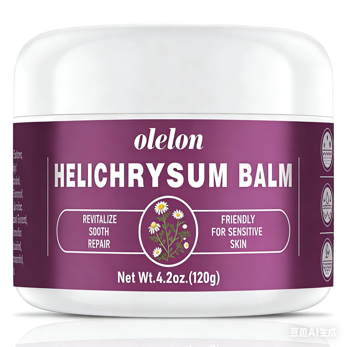 OLELON Helichrysum Balm bottle visual for daily moisturizer on sensitive skin.