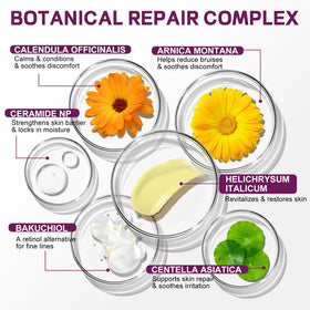 OLELON Helichrysum Balm ingredients visual highlighting botanicals blend.