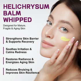 OLELON Helichrysum Balm texture close-up with light, non-greasy finish.