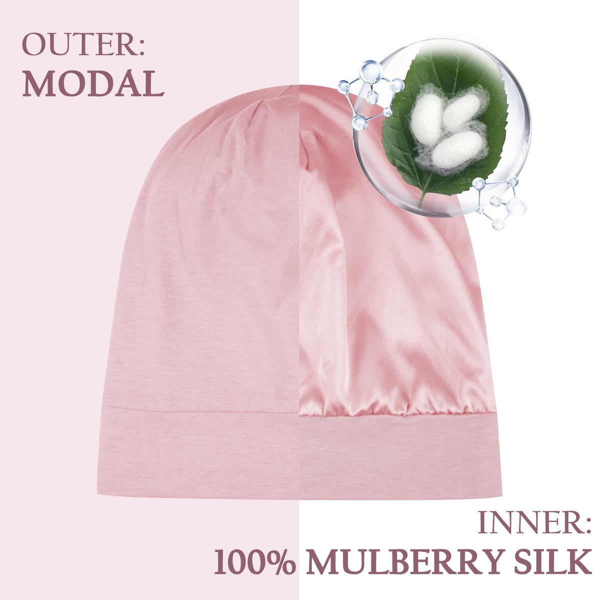 OLESILK Silk Baby Bonnet pink adjustable strap ensures secure all-night fit.